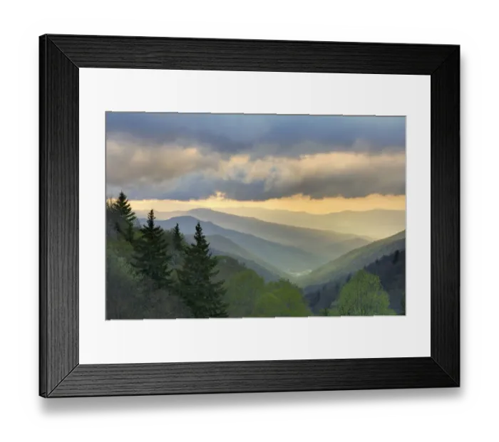Framed Print : Sunrise view of Oconaluftee Valley, Great Smoky Mountains National Park, North Carolina Framed Print : Sunrise view of Oconaluftee Valley, Great Smoky Mountains National Park, North Carolina