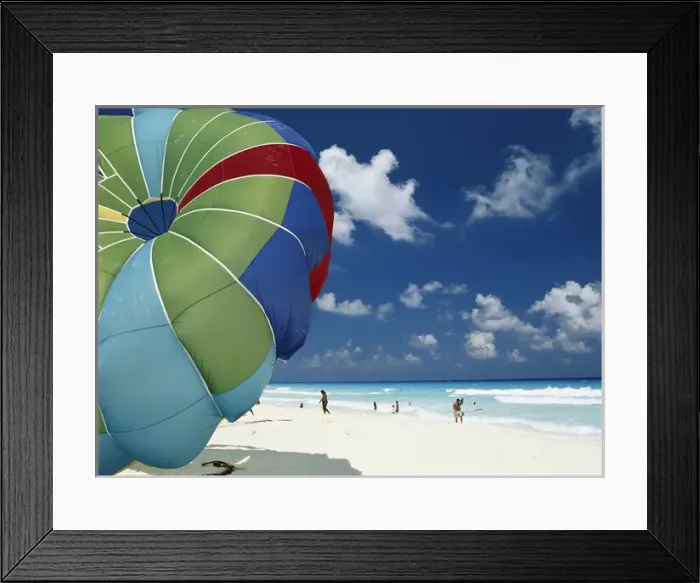 Framed Print : 06. Mexico, Cancun, Parachute on beach