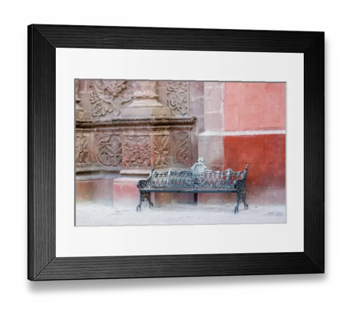 Framed Print : North America, Mexico, Guanajuato state, San Miguel de Allende. Bench outside of Framed Print : North America, Mexico, Guanajuato state, San Miguel de Allende. Bench outside of