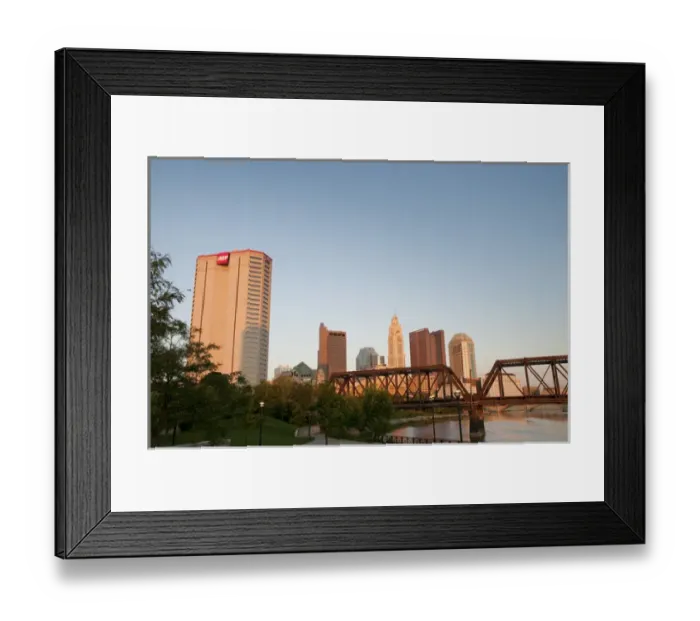 Framed Print : USA, Ohio, Columbus: City skyline and the Scioto River Framed Print : USA, Ohio, Columbus: City skyline and the Scioto River