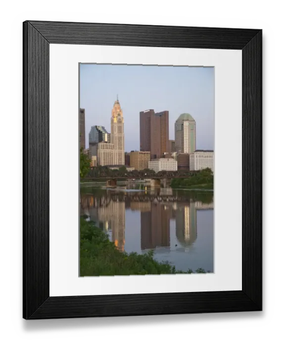Framed Print : USA, Ohio, Columbus: City skyline and the Scioto River Framed Print : USA, Ohio, Columbus: City skyline and the Scioto River
