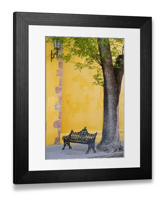 Framed Print : North America, Mexico, Guanajuato state, San Miguel de Allende. An iron bench