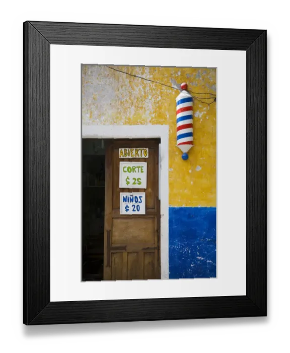 Framed Print : North America, Mexico, Guanajuato state, San Miguel. The entrance to a barber shop Framed Print : North America, Mexico, Guanajuato state, San Miguel. The entrance to a barber shop