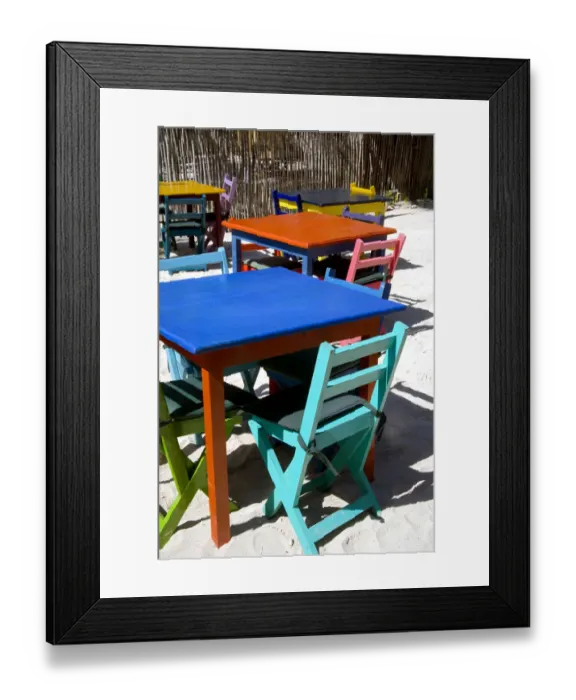 Framed Print : North America, Mexico, Quintana Roo, Tulum. Colorful table settings at a cafe Framed Print : North America, Mexico, Quintana Roo, Tulum. Colorful table settings at a cafe