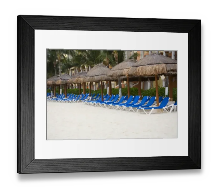Framed Print : North America, Mexico, Quintana Roo, Playa de Carmen. A row of lounging chairs