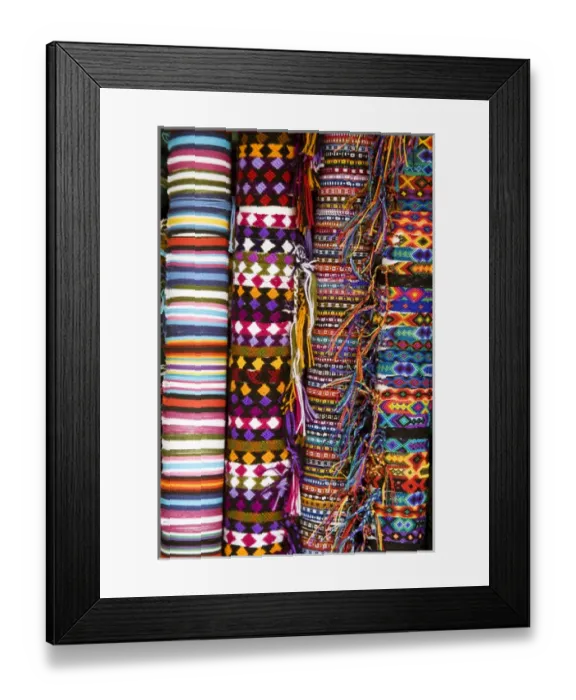 Framed Print : North America, Mexico, Yucatan, Merida. Woven bracelets on bolts for sale in a shop