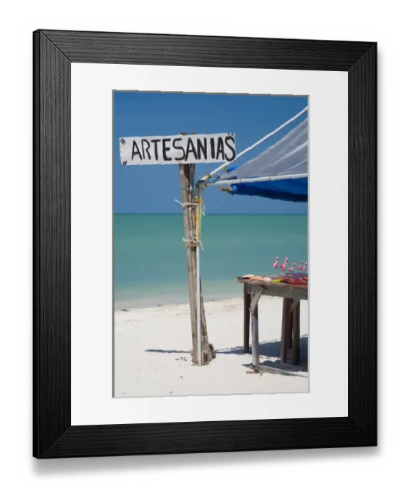 Framed Print : North America, Mexico, Yucatan. A sign on the beach advertising the local Artesanias Framed Print : North America, Mexico, Yucatan. A sign on the beach advertising the local Artesanias