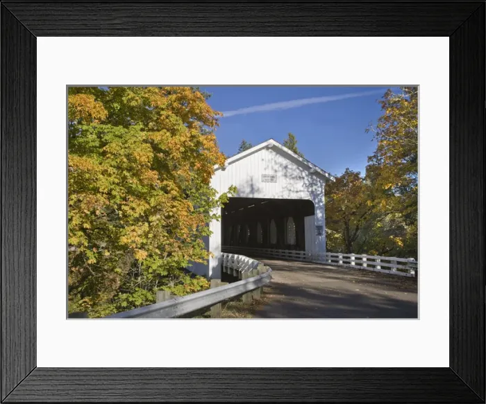 Framed Print : USA, Oregon, Cottage Grove. View of the historic Dorena Covered Bridge. Credit as