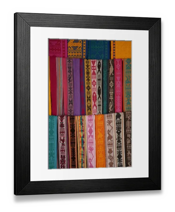 Framed Print : North America, Mexico, Oaxaca Province, Oaxaca, woven belts on display at market
