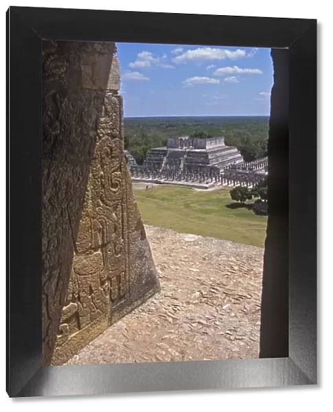View from top of ancient Mayan structure in Chichen Itza. Central America, Mexico