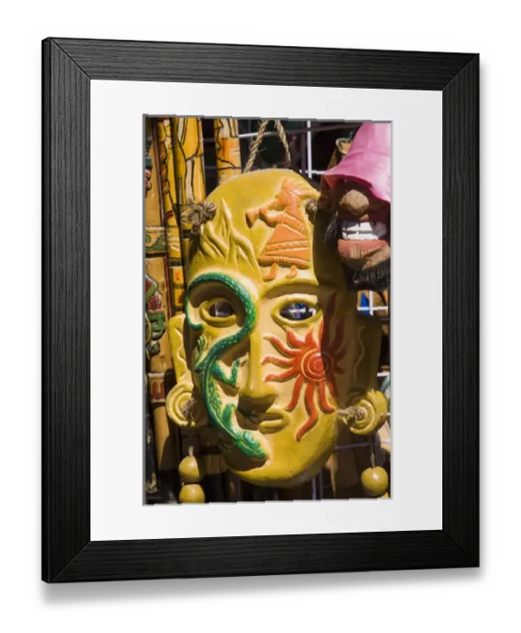 Framed Print : Mexico, Quintana Roo, Cancun. Mask at the Handicraft market, Mercado 28, in El Centro Framed Print : Mexico, Quintana Roo, Cancun. Mask at the Handicraft market, Mercado 28, in El Centro