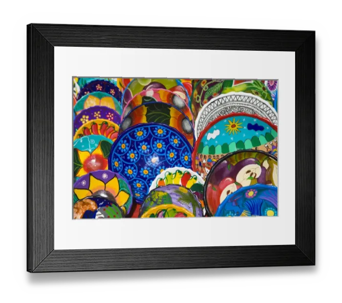 Framed Print : Mexico, Quintana Roo, near Cancun, Chichen-Itza, colorful ceramic pottery is sold