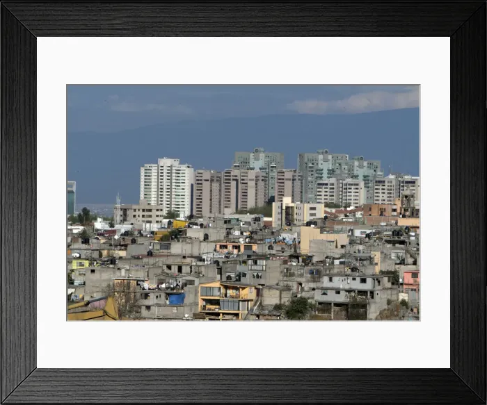 Framed Print : Mexico, Mexico City, Interlomas area towers over nearby shantytowns