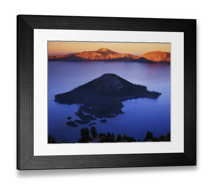 Framed Print : USA, Oregon, Crater Lake National Park, Wizard Island at dusk Framed Print : USA, Oregon, Crater Lake National Park, Wizard Island at dusk