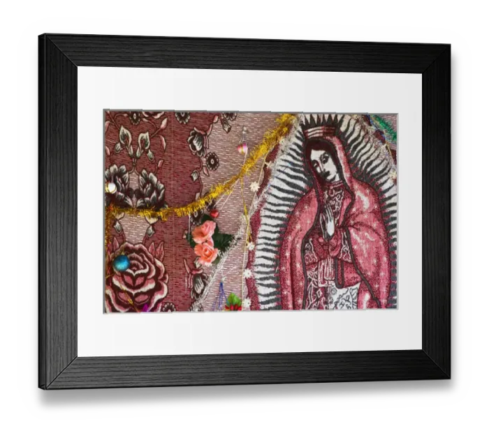 Framed Print : Mexico, Guerrero, Barra de Potosi. Detail of Small Virgin of Guadalupe shrine