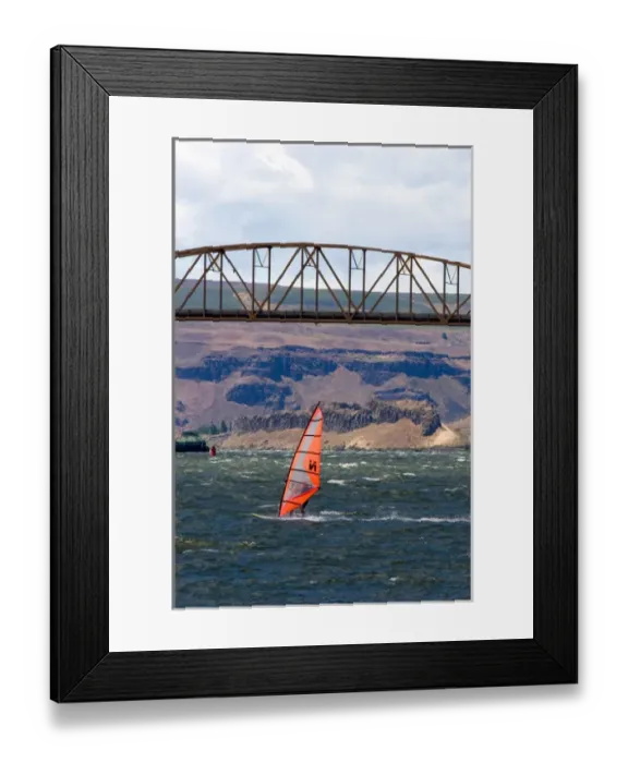 Framed Print : Windsurfing the Columbia River near Biggs, Oregon