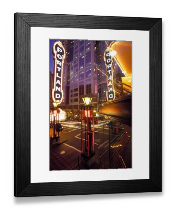 Framed Print : USA, Oregon, Portland, Cars streak by the Arlene Schnitzer Concert Hall, the Portland