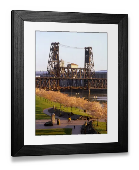 Framed Print : USA, Oregon, Portland, Bicyclist along paths of Tom McCall Waterfront Park, with Framed Print : USA, Oregon, Portland, Bicyclist along paths of Tom McCall Waterfront Park, with