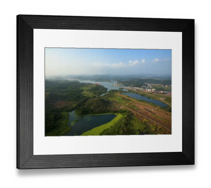 Framed Print : aerial image of Panama Canal close to Panama City and Miraflores Locks, expansion work visible Framed Print : aerial image of Panama Canal close to Panama City and Miraflores Locks, expansion work visible