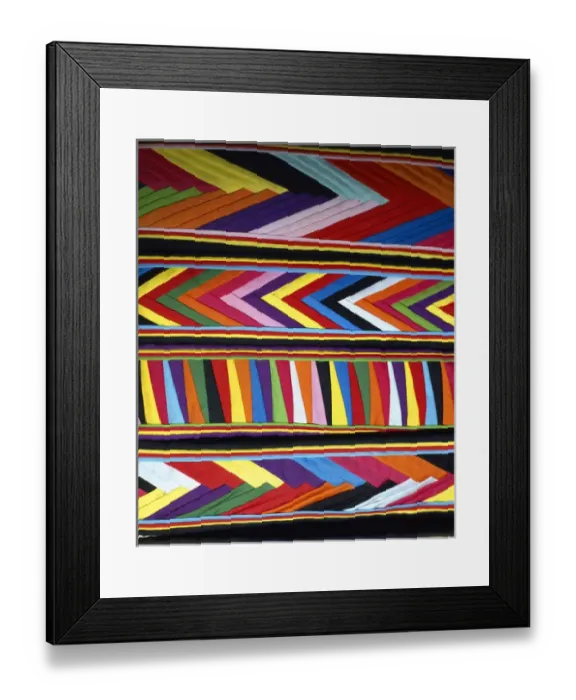Framed Print : South America, Peru, Cinceros. Bold colors in fabric design in market. Credit as Framed Print : South America, Peru, Cinceros. Bold colors in fabric design in market. Credit as