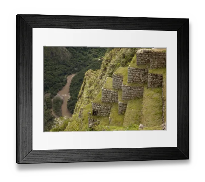 Framed Print : South America, Peru, Machu Picchu. Agricultural terraces on a steep slope above the Urubamba River Framed Print : South America, Peru, Machu Picchu. Agricultural terraces on a steep slope above the Urubamba River