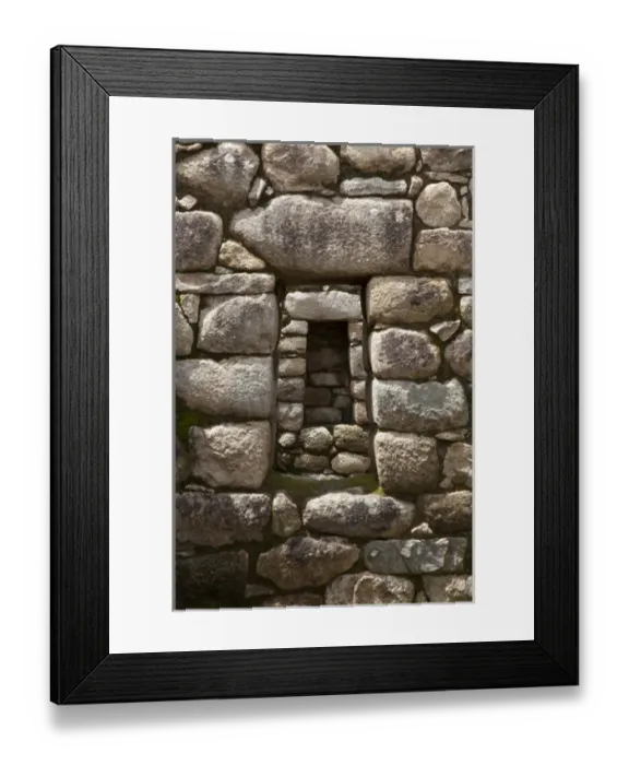 Framed Print : South America, Peru, Machu Picchu. Niche and stone window align perfectly. (UNESCO Framed Print : South America, Peru, Machu Picchu. Niche and stone window align perfectly. (UNESCO