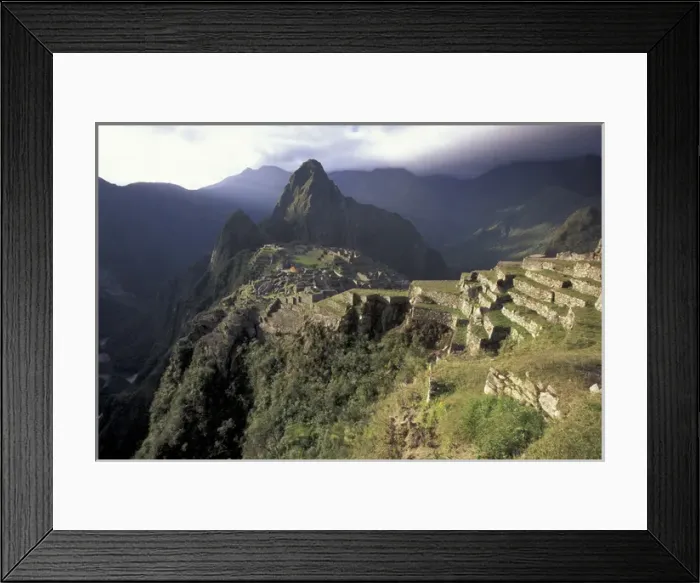Framed Print : SA, Peru, Machu Picchu Ruins showing recent reconstruction Framed Print : SA, Peru, Machu Picchu Ruins showing recent reconstruction