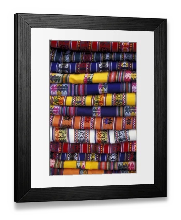 Framed Print : SA, Peru, Chinchero Bolts of traditional fabric in Chinchero market Framed Print : SA, Peru, Chinchero Bolts of traditional fabric in Chinchero market
