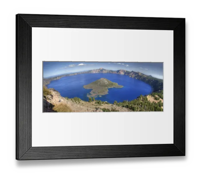 Framed Print : OR, Crater Lake National Park, Wizard Island and Crater Lake, panorama, view Framed Print : OR, Crater Lake National Park, Wizard Island and Crater Lake, panorama, view