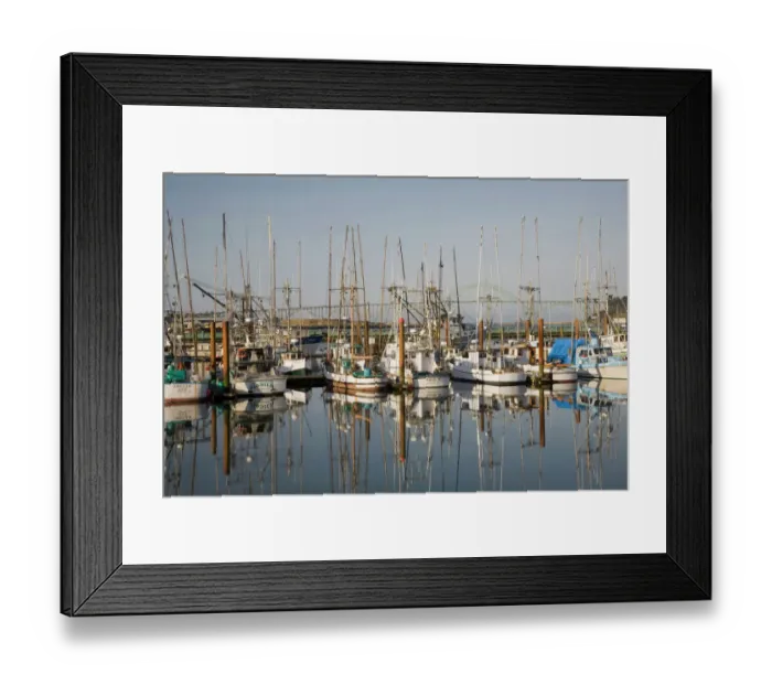 Framed Print : OR, Oregon Coast, Newport, Commercial fishing fleet at the Port of Newport, Yaquina