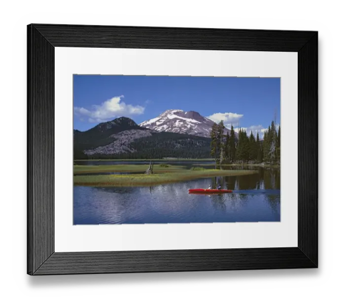 Framed Print : USA, Oregon, Sparks Lake. Kayakers enjoy a summer day on Sparks Lake in central Oregon Framed Print : USA, Oregon, Sparks Lake. Kayakers enjoy a summer day on Sparks Lake in central Oregon