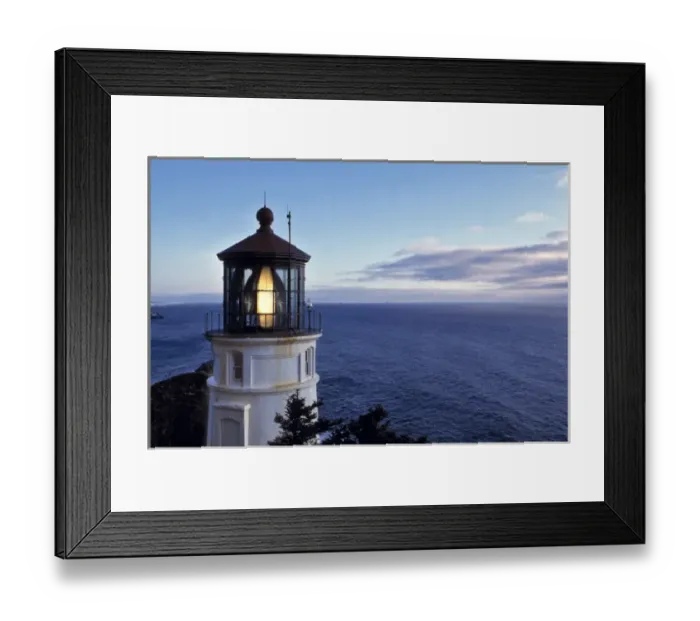 Framed Print : USA, Oregon, Heceta Head. The beacon of Heceta Heads Lighthouse assures ships