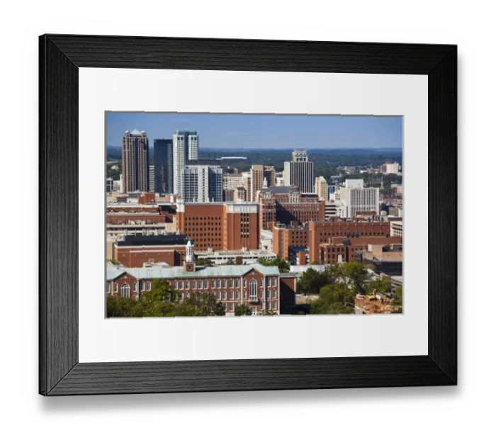 Framed Print : USA, Alabama, Birmingham. High angle view from Vulcan Park, daytime Framed Print : USA, Alabama, Birmingham. High angle view from Vulcan Park, daytime