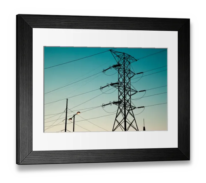 Framed Print : USA, Alabama, Florence. Wilson Lock and Dam, Electrical Power Lines, dawn