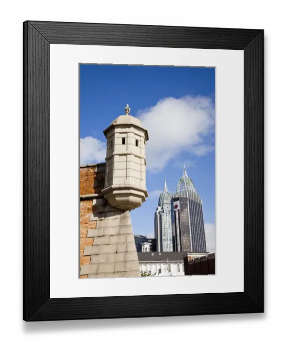 Framed Print : USA, Alabama, Mobile. Fort Conde, b. 1711, RSA Tower and Riverview Plaza buildings Framed Print : USA, Alabama, Mobile. Fort Conde, b. 1711, RSA Tower and Riverview Plaza buildings