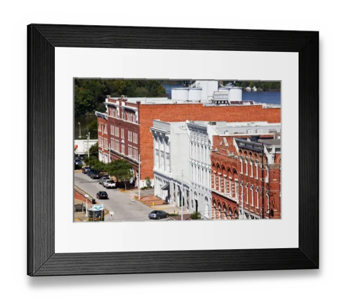 Framed Print : USA, Alabama, Montgomery. High angle view of buildings on Commerce Street Framed Print : USA, Alabama, Montgomery. High angle view of buildings on Commerce Street