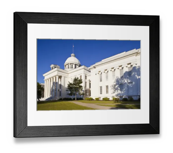 Framed Print : USA, Alabama, Montgomery. Alabama State Capitol, b. 1851. late afternoon Framed Print : USA, Alabama, Montgomery. Alabama State Capitol, b. 1851. late afternoon
