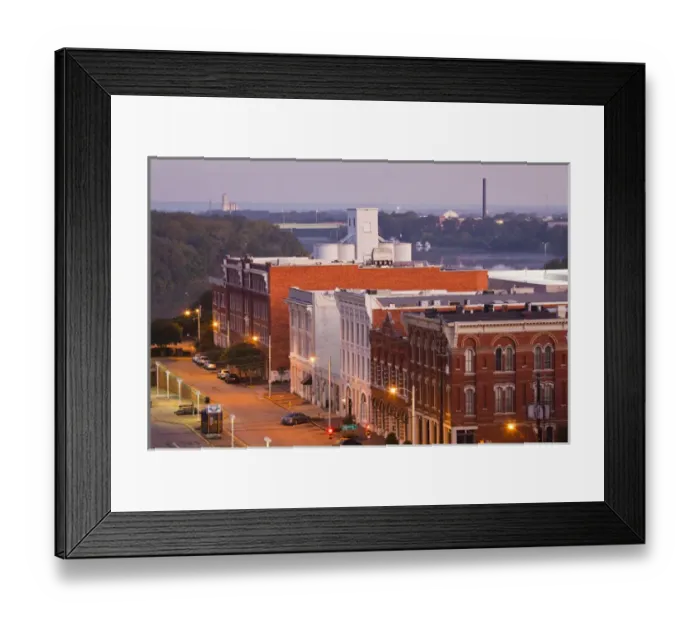 Framed Print : USA, Alabama, Montgomery. High angle view of buildings on Commerce Street, dawn Framed Print : USA, Alabama, Montgomery. High angle view of buildings on Commerce Street, dawn