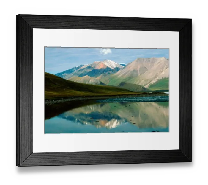 Framed Print : Franklin Mts. Brooks Range across Schrader Lake, July, 1990, in the Arctic National