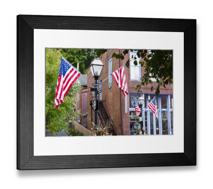 Framed Print : USA, Tennessee, Jonesborough. Oldest town in Tennessee, Main Street, US flags Framed Print : USA, Tennessee, Jonesborough. Oldest town in Tennessee, Main Street, US flags