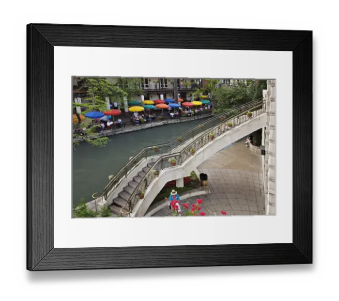 Framed Print : Stairway leading to River Walk and San Antonio River, San Antonio, Texas