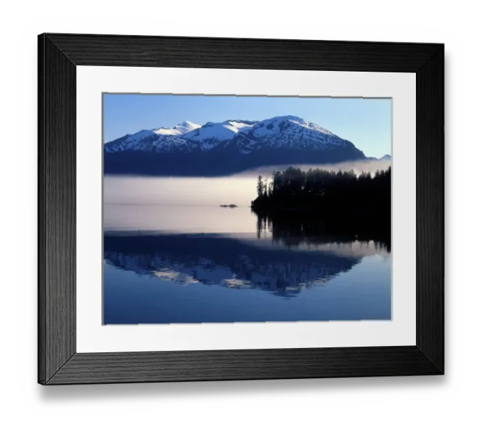 Framed Print : Mountain reflection and rising mist, Tongass National Forest, southeast Alaska