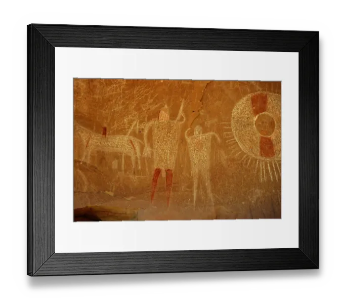 Framed Print : Pictograph apparently of Spanish Conquistador, horse and shield Framed Print : Pictograph apparently of Spanish Conquistador, horse and shield