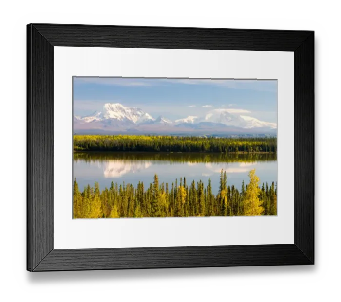 Framed Print : N. A. USA, Alaska. Mt. Sanford and Mt. Drum and the Copper River in autumn