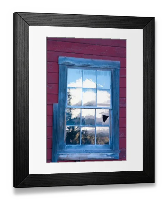Framed Print : N. A. USA, Alaska. A reflection of the Wrangell Mountains in the window of the historic Framed Print : N. A. USA, Alaska. A reflection of the Wrangell Mountains in the window of the historic