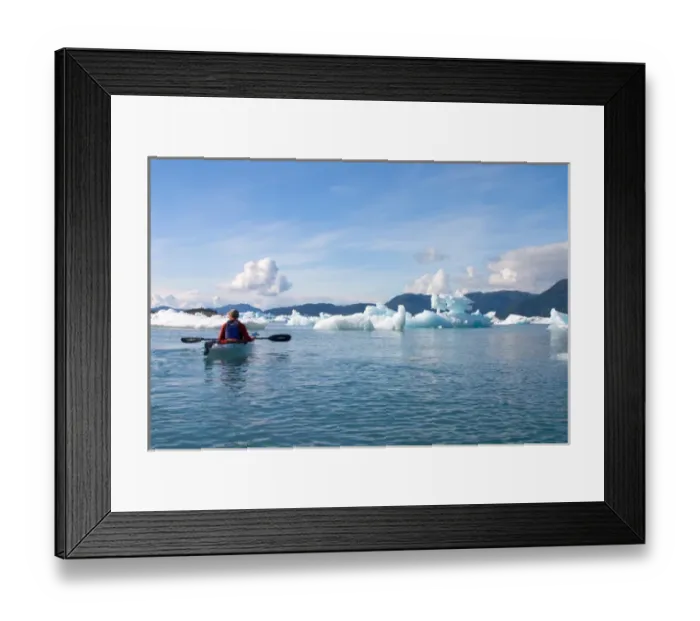 Framed Print : N. A. USA, Alaska. Tourists kayaking in and around Columbia Glacier Framed Print : N. A. USA, Alaska. Tourists kayaking in and around Columbia Glacier