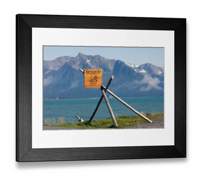 Framed Print : A marker in Seward Alaska indicates the starting point of the original Iditarod Trail Framed Print : A marker in Seward Alaska indicates the starting point of the original Iditarod Trail