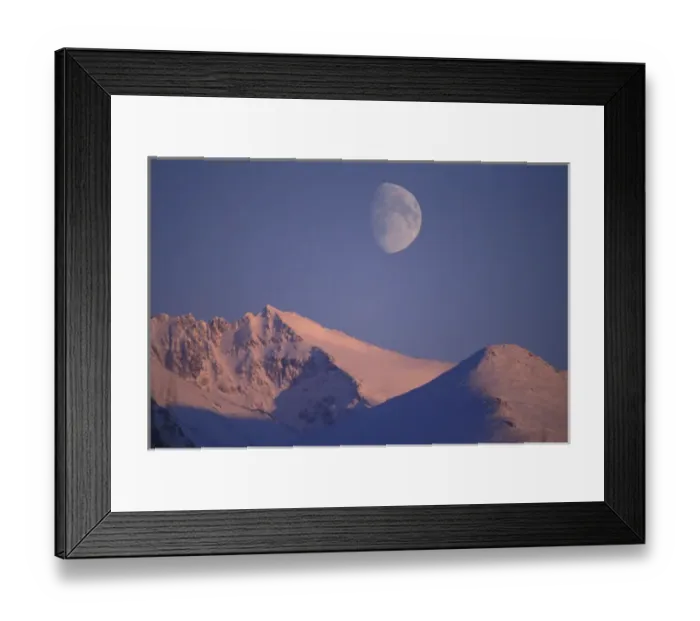 Framed Print : Alaska, Anchorage Full moon rises behind Chugach Mountains Range