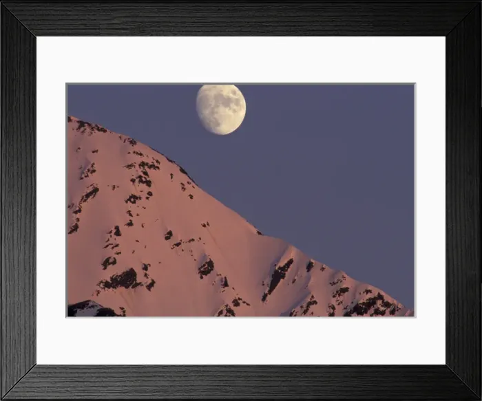Framed Print : Alaska, Turnagain Arm Moon rises over snow-covered Kenai Mountains Framed Print : Alaska, Turnagain Arm Moon rises over snow-covered Kenai Mountains