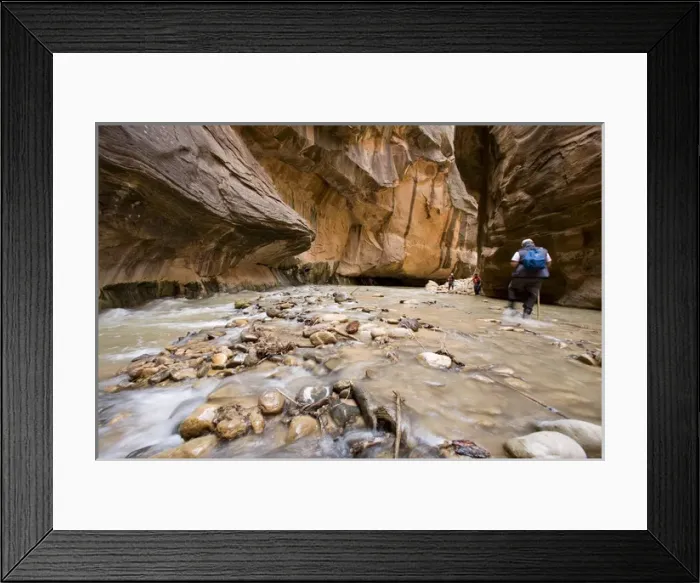 Framed Print : Hiking in the North Fork of the Virgin River in the Zion Narrows of Zion National Framed Print : Hiking in the North Fork of the Virgin River in the Zion Narrows of Zion National